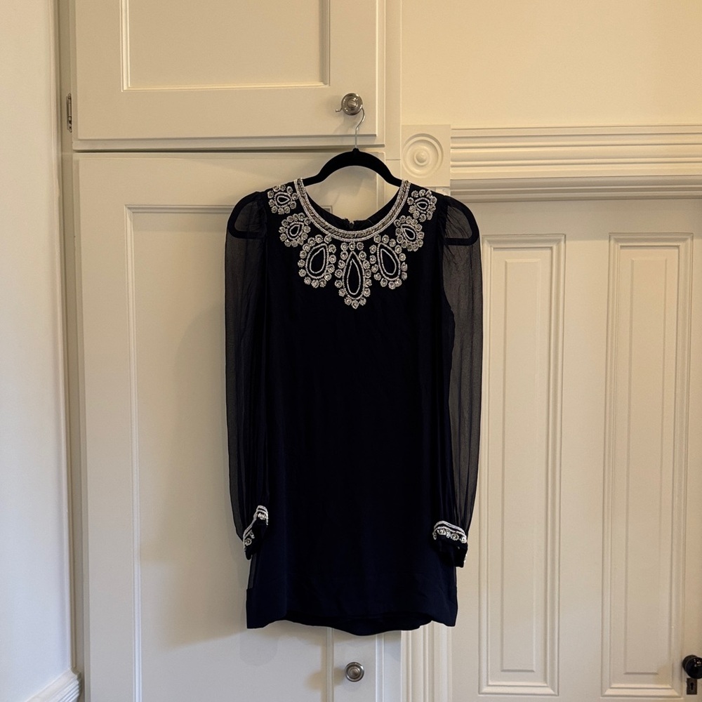 French Connection Navy Blue  Dress with White Detailing